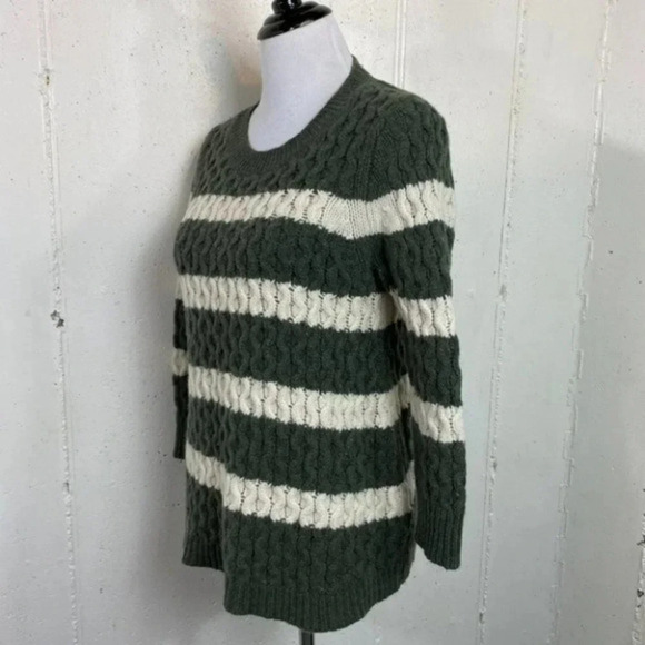 J. Crew M merino wool green/white‎ striped sweater - Picture 3 of 5